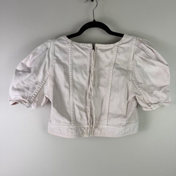 Ulla Johnson Renee Puff Sleeve Crop Top Pink Linen Blend Blouse Women’s Size 10 - Picture 11 of 12